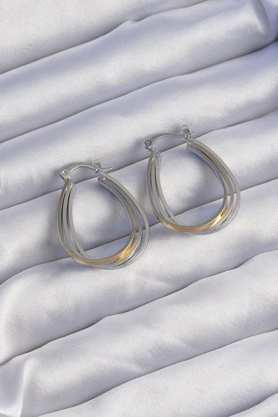 Pirinç Gold Gümüş Renkli Oval Çoklu Görünümlü Küpe - TJ-BKP9223 ürün görseli 1