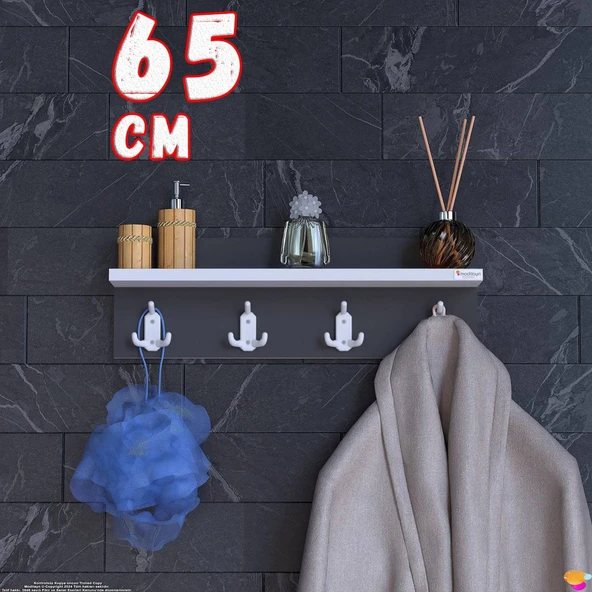 Modilayn Kedi Serisi 4’lü Banyo Askısı Seti |61,4x18 cm 12 Kancalı Raflı Düzenleyici Yer Tasarrufu. ürün görseli 1