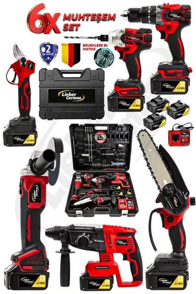 Lieber German 6Lı Set Bl Motor Kırıcı Delici +Taşlama + Matkap + Somun Sıkma Dal Budama & Dal Makası ürün görseli 1