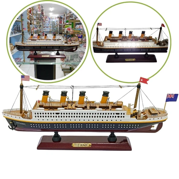 Titanik Led Işıklı Ahşap Model 35cm Titanic Gemi Koleksiyon U35 ürün görseli 1