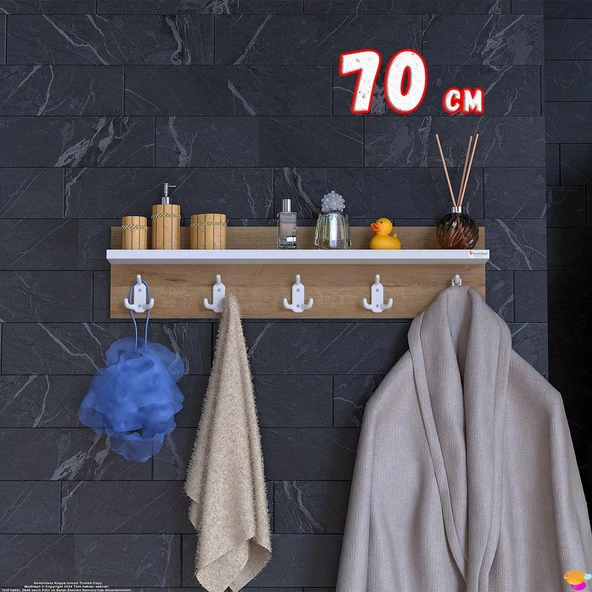 Modilayn Kedi Serisi  66,4x18cm 5’li Banyo Askısı Seti | 15 Kancalı Raflı Düzenleyici Yer Tasarrufu. ürün görseli 1