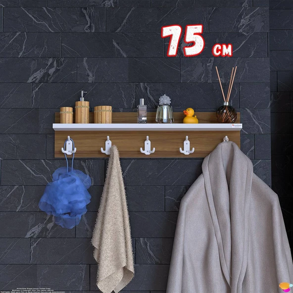 Modilayn Kedi Serisi 5’li Banyo Askısı Seti | 71,4x18cm 15 Kancalı Raflı Düzenleyici Yer Tasarrufu. ürün görseli 1