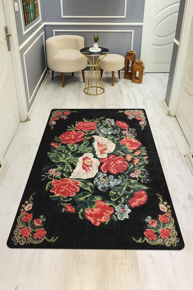 Vintage Desen Dijital Baskı Kaymaz Taban Halı H0026 RENKLİ 100 X 300 ürün görseli 1