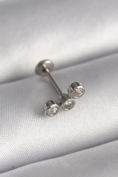 316L Çelik Gümüş Renk Zirkon Taşlı Tragus Piercing - TJ-PR1349 ürün görseli 1