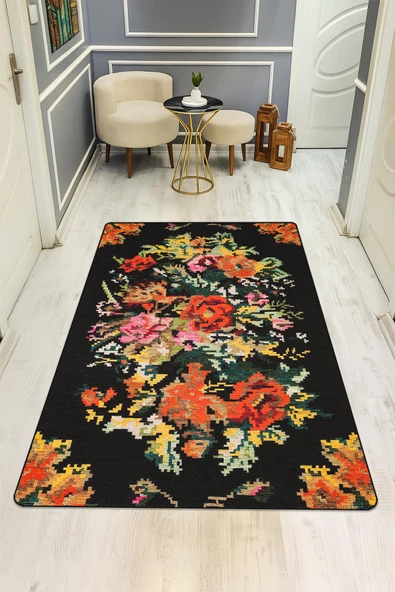 Vintage Desen Dijital Baskı Kaymaz Taban Halı H0027 RENKLİ 180 X 280 ürün görseli 1