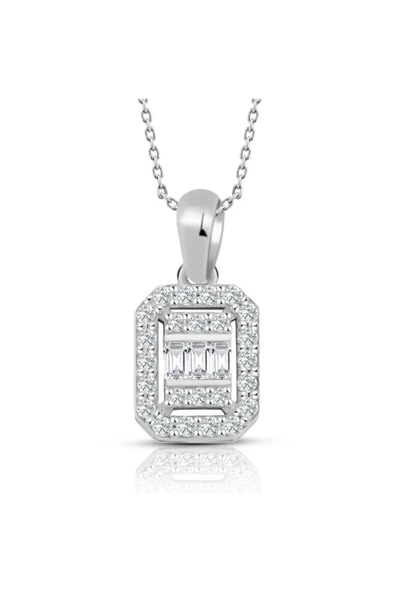 0.30 Ct. Baget Pırlanta Kare Tektaş Kolye ürün görseli 1