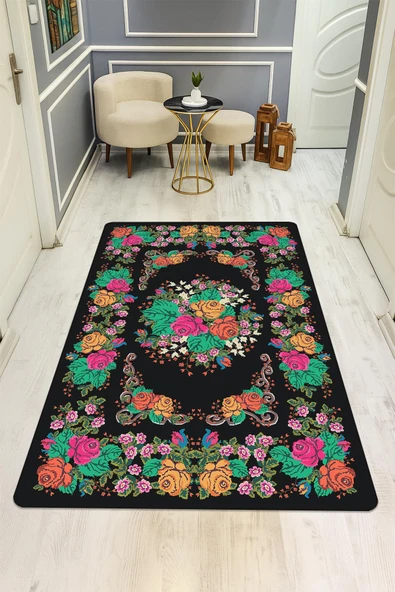 Vintage Desen Dijital Baskı Kaymaz Taban Halı H0008 RENKLİ 80 X 150 ürün görseli 1