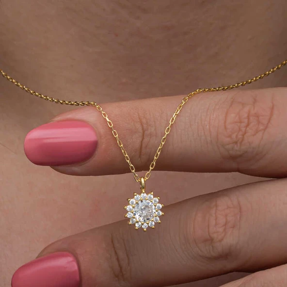 925 Ayar Gümüş Gold Minimal Yuvarlak Anturaj Kadın Kolye ürün görseli 1