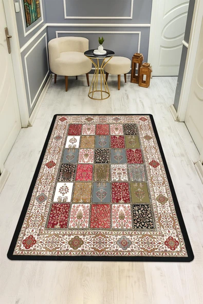 Etnik Desen Dijital Baskı Kaymaz Taban Halı H0018 RENKLİ 80 X 300 ürün görseli 1