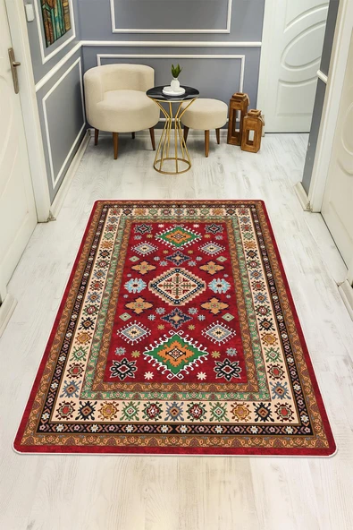 Etnik Desen Dijital Baskı Kaymaz Taban Halı H0015 RENKLİ 100 X 300 ürün görseli 1
