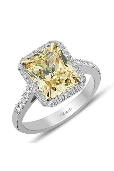Pırlanta Ve Sarı Topaz Baget Kesim Tektaş Yüzük ürün görseli 1
