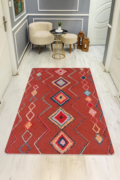 Etnik Desen Dijital Baskı Kaymaz Taban Halı H0025 RENKLİ 180 X 280 ürün görseli 1