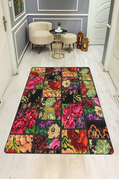 Vintage Desen Dijital Baskı Kaymaz Taban Halı H0013 RENKLİ 160 X 230 ürün görseli 1