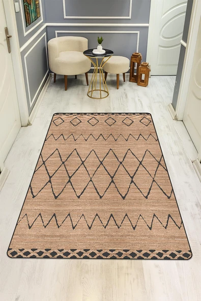 Etnik Desen Dijital Baskı Kaymaz Taban Halı H0004 RENKLİ 80 X 150 ürün görseli 1