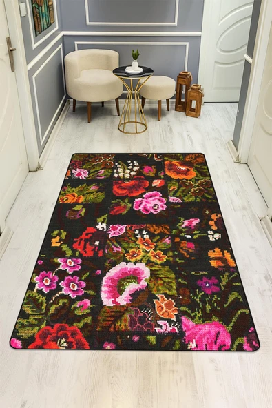Vintage Desen Dijital Baskı Kaymaz Taban Halı H0024 RENKLİ 200 X 300 ürün görseli 1