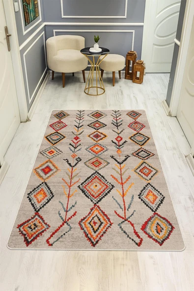 Etnik Desen Dijital Baskı Kaymaz Taban Halı H0016 RENKLİ 200 X 300 ürün görseli 1