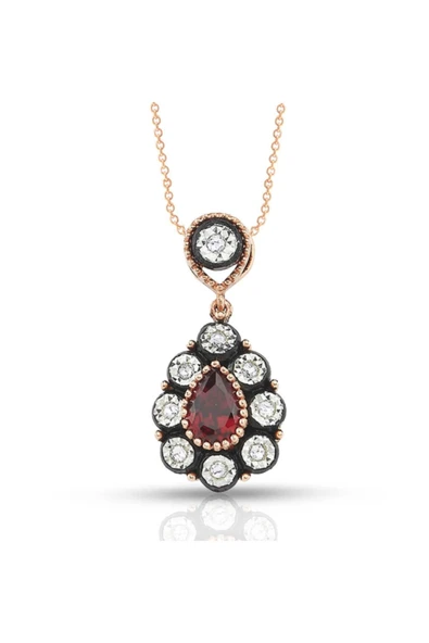 Kadın Rose Gold Damla Yakut Elmas Kolye ürün görseli 1