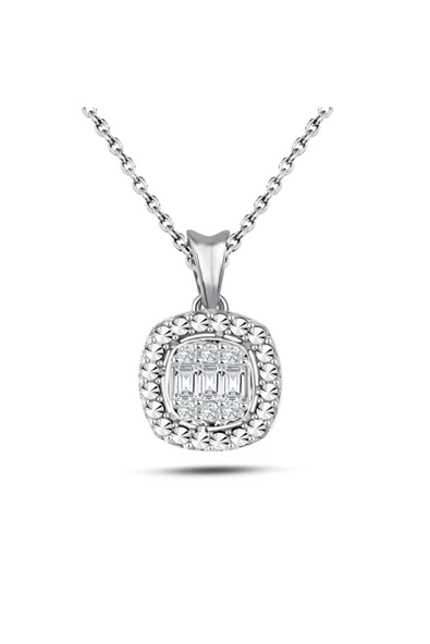 Kadın Modern Tasarım 0.12 Ct Baget Kare Tektaş Kolye ürün görseli 1