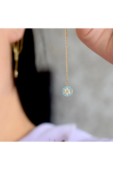 Kadın Sarı Renkli Taşlı Sallantılı Altın Küpe ürün görseli 1