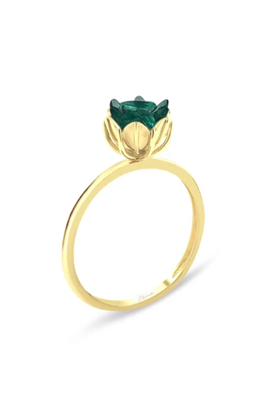 Yeşil Lotus Çiçeği Altın Yüzük ürün görseli 1
