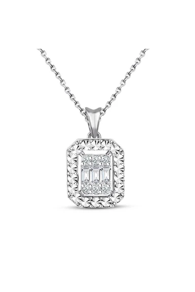 Modern Tasarım Baget Kare Tektaş Kolye 0,15 ct ürün görseli 1