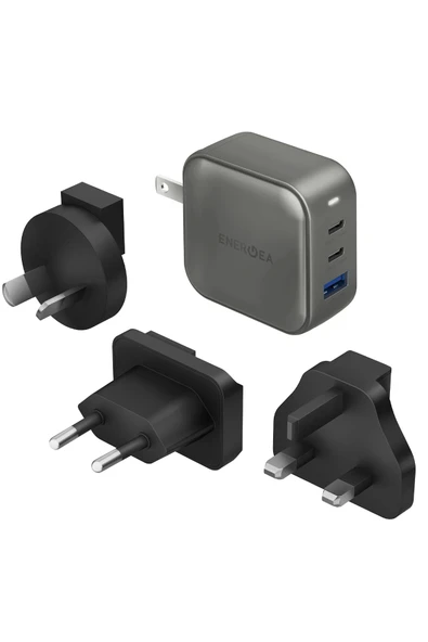 TravelWorld Universal GaN66 2 Adet 65W Type-C ve 1 Adet 36W USB 3.0 Hızlı Şarj Aleti - Koyu Gri ürün görseli 1