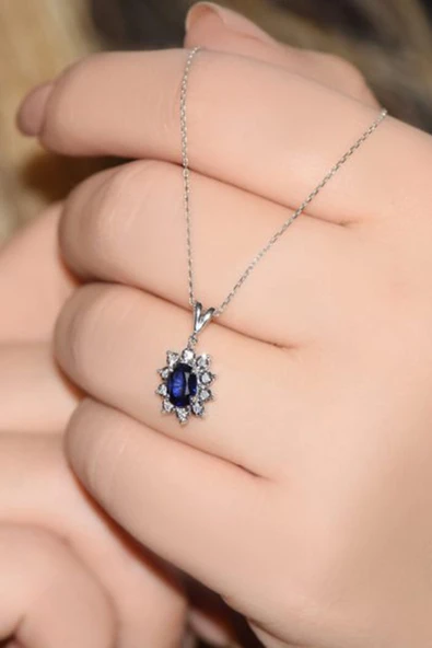 1.15 Ct Safir Pırlanta Kolye - Resim 2