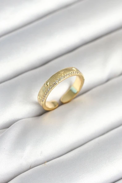 Gold Renk Şerit Zirkon Taşlı Kadın Yüzük - TJ-BYK3905 ürün görseli 1