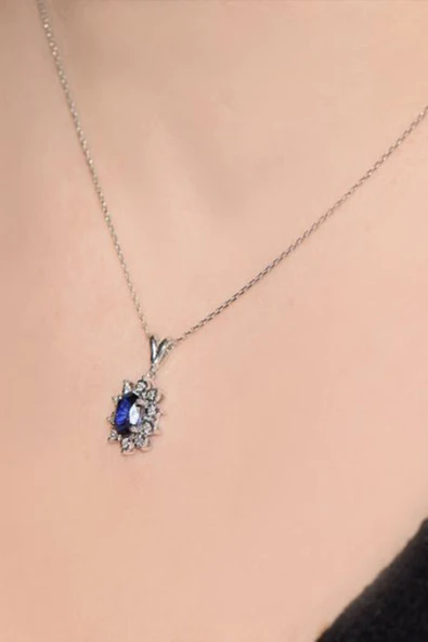 1.15 Ct Safir Pırlanta Kolye - Resim 4