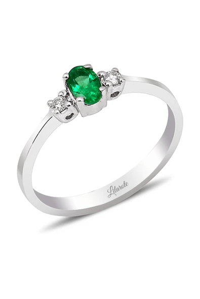 0.05 Ct Pırlantalı Zümrüt Yüzük ürün görseli 1