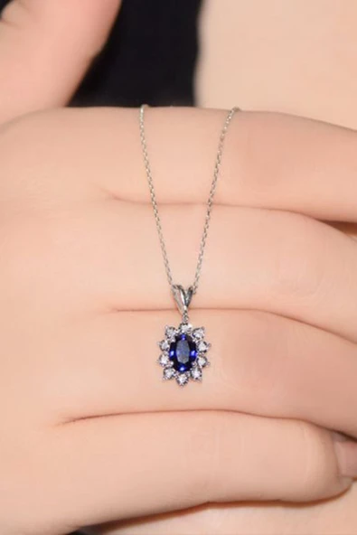 1.15 Ct Safir Pırlanta Kolye - Resim 5