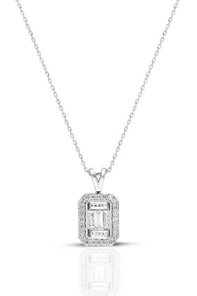 0.10 Ct Modern Tasarım Baget Kare Tektaş Kolye ürün görseli 1