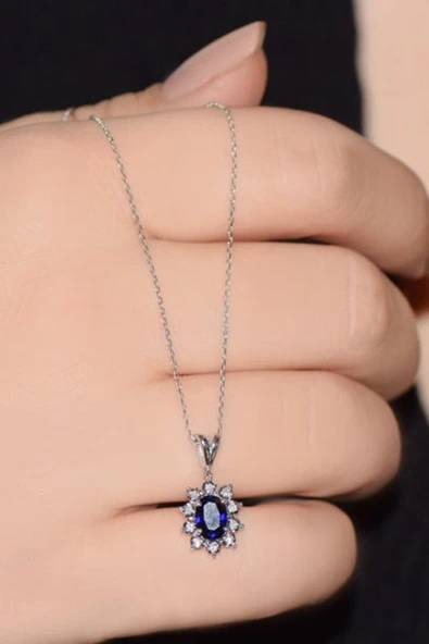 1.15 Ct Safir Pırlanta Kolye - Resim 3