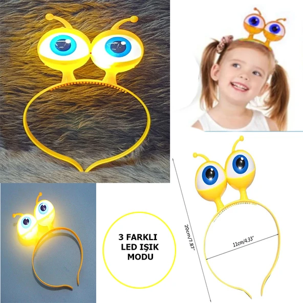 Led Işıklı Pilli 3 Farklı Modda Yanan Uzaylı Göz Parti Tacı Sarı Renk 18x12 cm ürün görseli 1