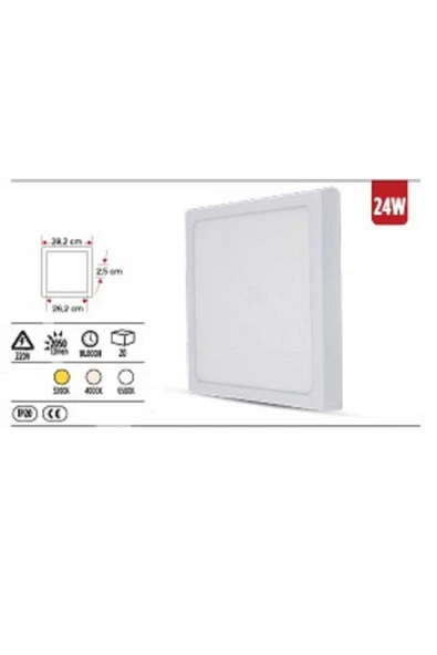EKM29 ekim aydınlatma ASM 2024 24W Sıva Üstü Kare LED Panel – 6500K Beyaz Işık ürün görseli 1