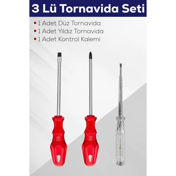 3'lü Tornavida Seti (Düz Tornavida + Yıldız Tornavida + Kontrol Kalemi) ürün görseli 1