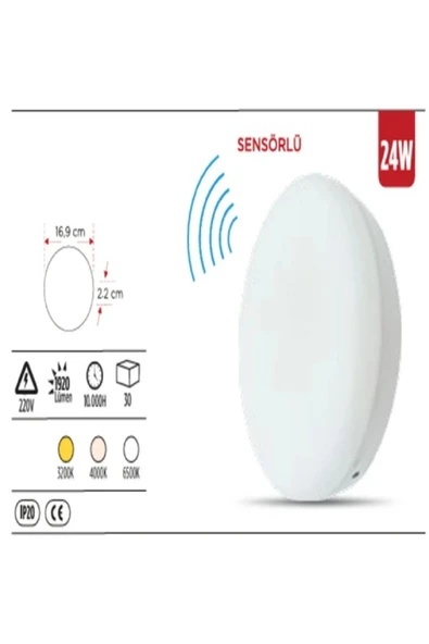 EKM29 ekim aydınlatma ASM 1624 24W Sensörlü Çerçevesiz Sıva Üstü Yuvarlak LED Panel – 6500K BEYAZ ürün görseli 1
