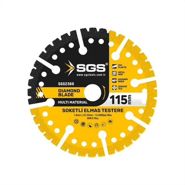 SGS ÇOK AMAÇLI MULTI-MATERIAL ELMAS KESME DİSKİ 115 MM SGS2360 ürün görseli 1