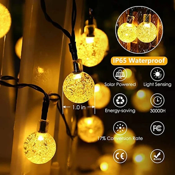 5 Metre Sarı Opak Solar Top LED Işık - Resim 3