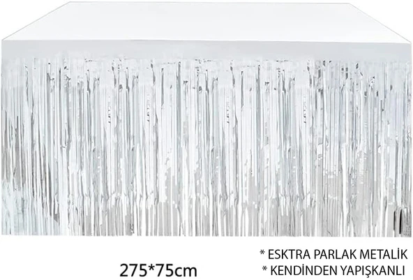 Gümüş Metalize Masa Eteği 275x75 cm – Kendinden Yapışkanlı ürün görseli 1