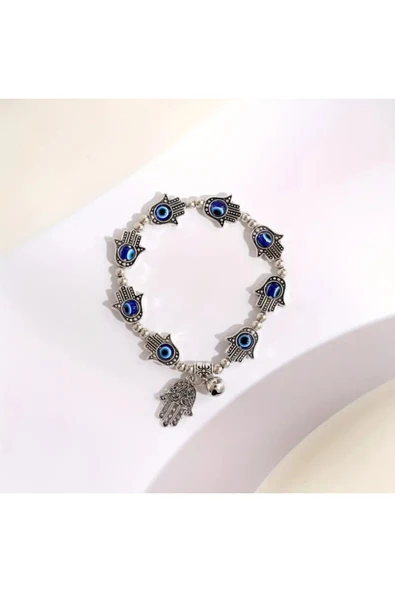 Hamsa El ve Nazar Boncuklu Şans Bilekliği ürün görseli 1