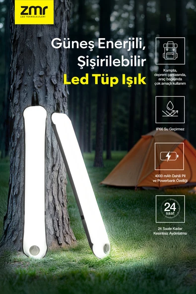 ekim aydınlatm ZMR Light Tube Led Güneş Enerjili Şişirilebilir Tüp Işık 4000mAh Outdoor 24 saat Kamp & Acil Durum Işığı ürün görseli 1
