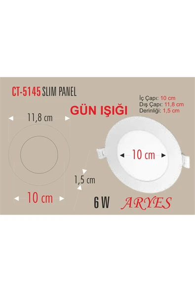 Cata 10 Adet 6 Watt Panel Led Ct-5145g Gün Işığı - Alüminyum Kasa ürün görseli 1