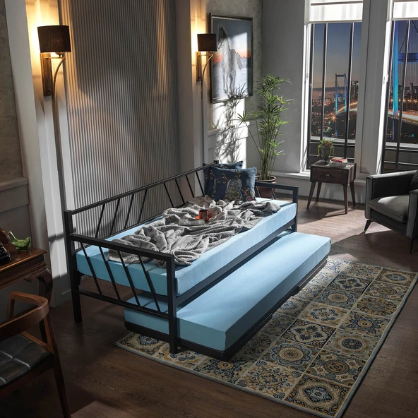 Unimet Glory Yavrulu Daybed Tek Ve Çift Kişilik Sedir Metal Karyola Siyah ürün görseli 1