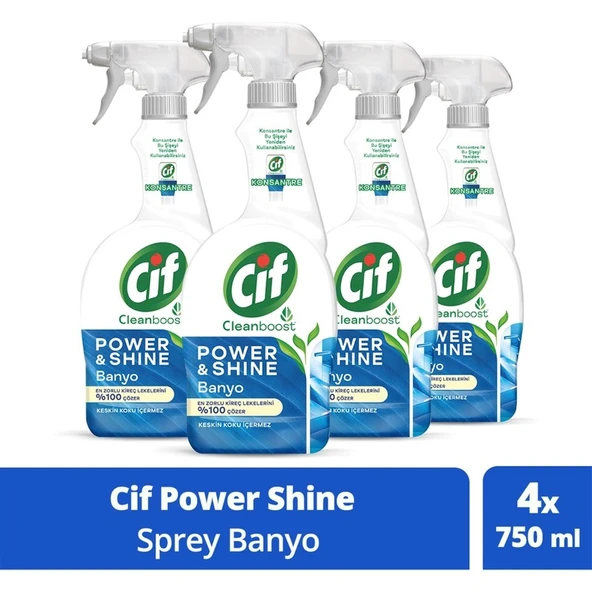 Cif Power Shine Cleanboost Sprey Temizleyici Banyo Için Temizleyici ve Kireç Çözücü 750 ml X4 ürün görseli 1