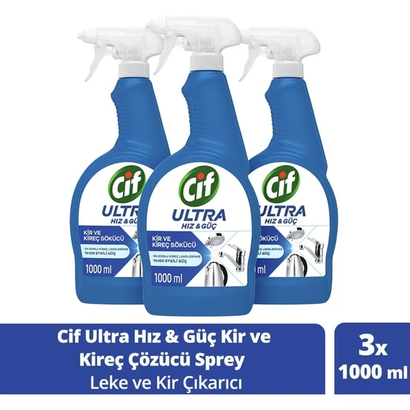 Cif Ultra Hız & Güç Kireç Sökücü Sprey Leke ve Kir Çıkarıcı 1000 ml X3 ürün görseli 1