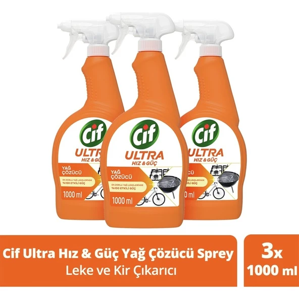 Cif Ultra Hız & Güç Yağ Çözücü Sprey Leke ve Kir Çıkarıcı 1000 ml X3 ürün görseli 1