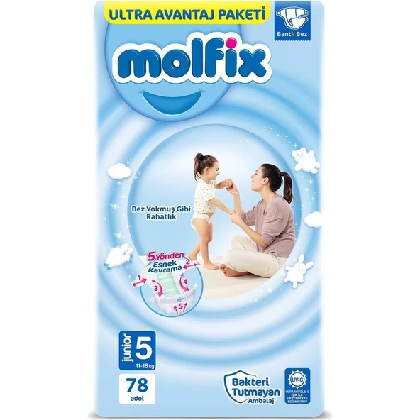 Molfix Bebek Bezi 3D 5 Beden Junior 11-18 Kg 78li Ultra Fırsat Paketi ürün görseli 1