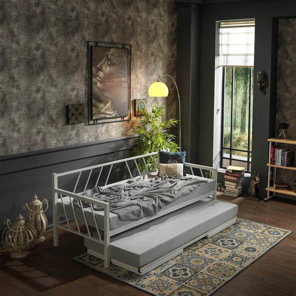 Unimet Glory Yavrulu Daybed Tek Ve Çift Kişilik Sedir Metal Karyola Beyaz ürün görseli 1