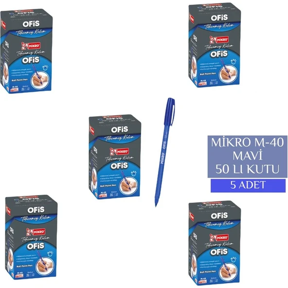 Mikro M-40 Tükenmez Kalem 1.0 mm Mavi 50 Li 5 Paket ürün görseli 1